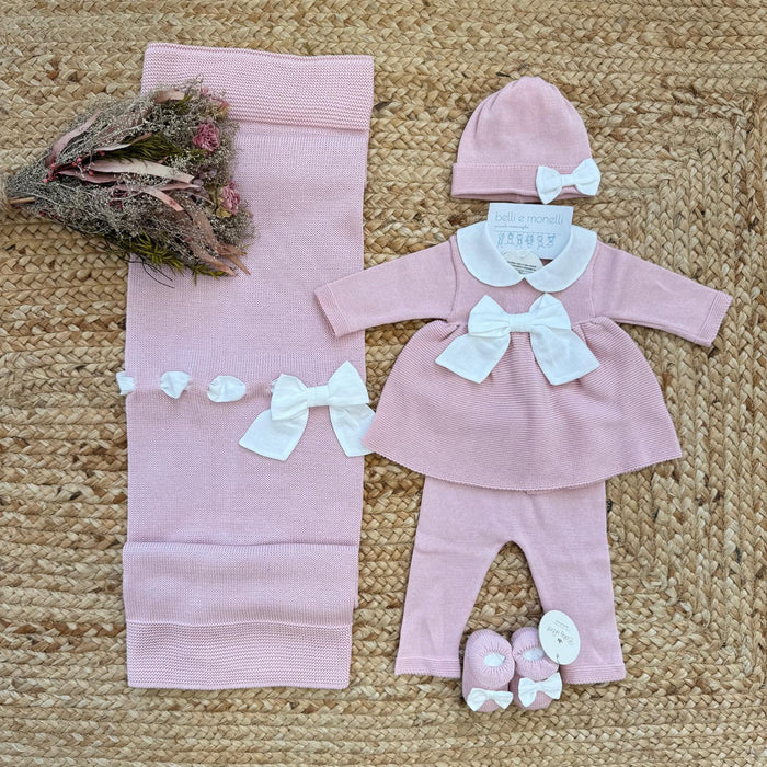 Uscita clinica neonata in 100% filo di cotone rosa con fiocchi