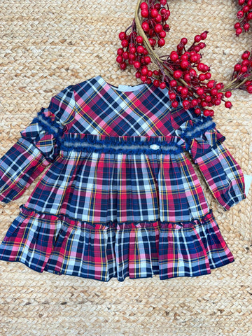 Abito tartan fucsia bordeaux