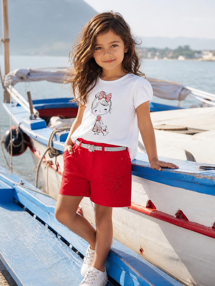 Completo bimba con maglia e pantaloncino rosso