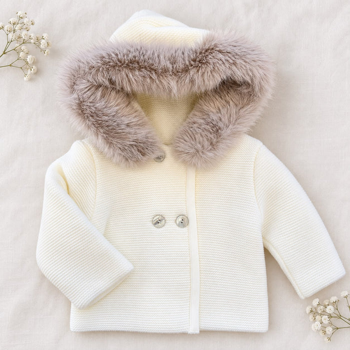 Cappotto battesimo bimbo panna con cappuccio
