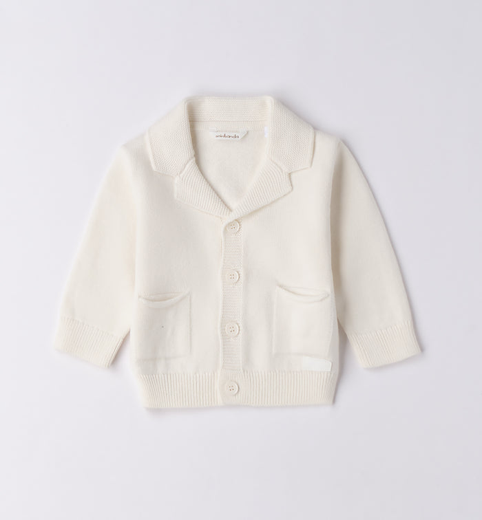 Cardigan panna neonato in maglia con tasche