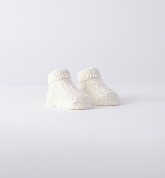 Scarpette neonato/a in lana-cotone panna e beige