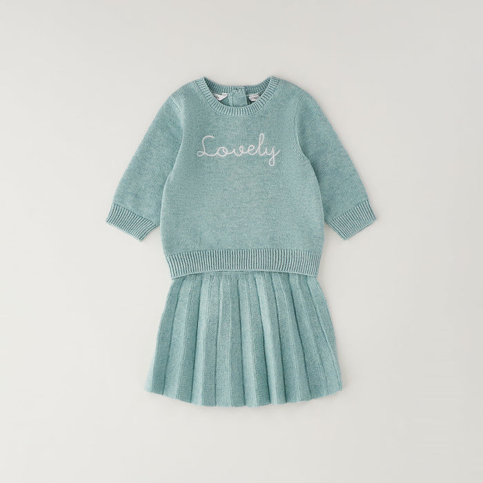 Completo bimba in cotone e lana con gonna plissettata