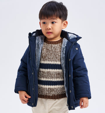 Maglione Bambino in Maglia a Righe Marrone e Panna