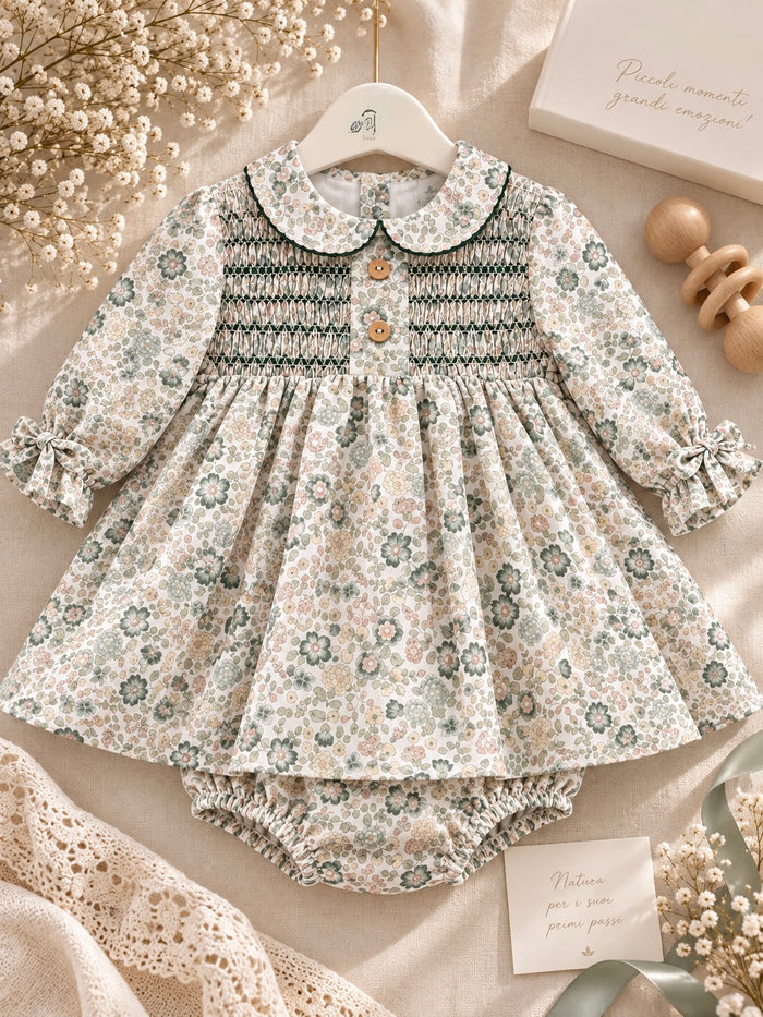 Abito bimba in cotone con punto smock