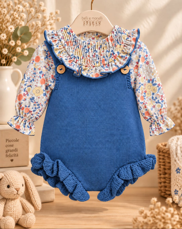 Pagliaccetto bimba blu con camicia floreale