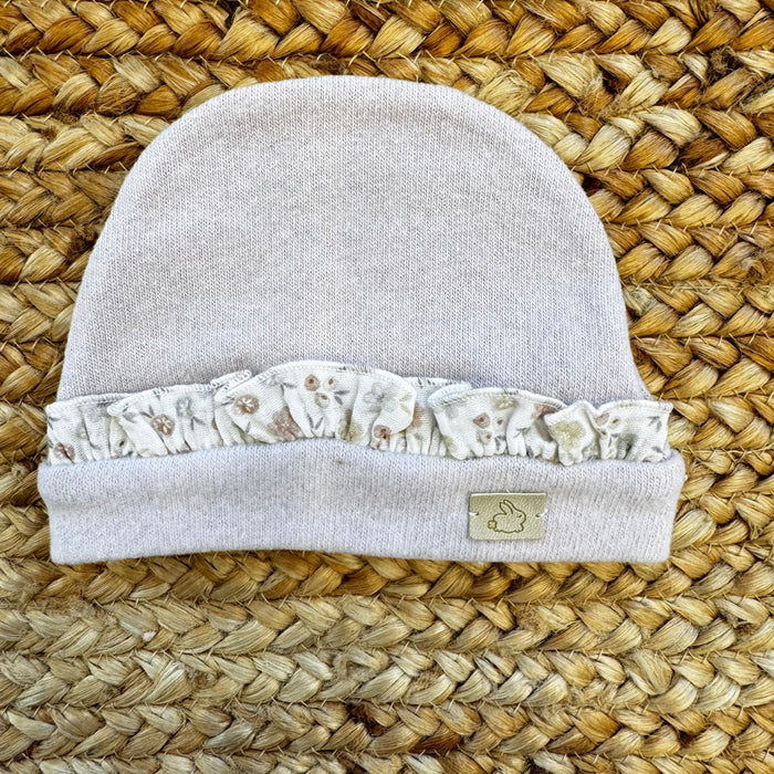 Cappello neonata caldo cotone rosa con rouche floreale