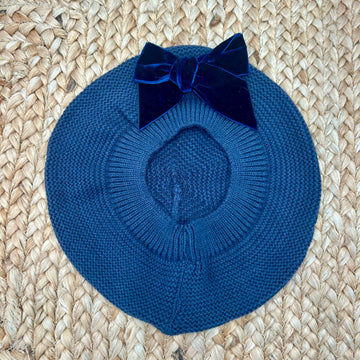 Basco blu navy neonata Condor con fiocco in velluto