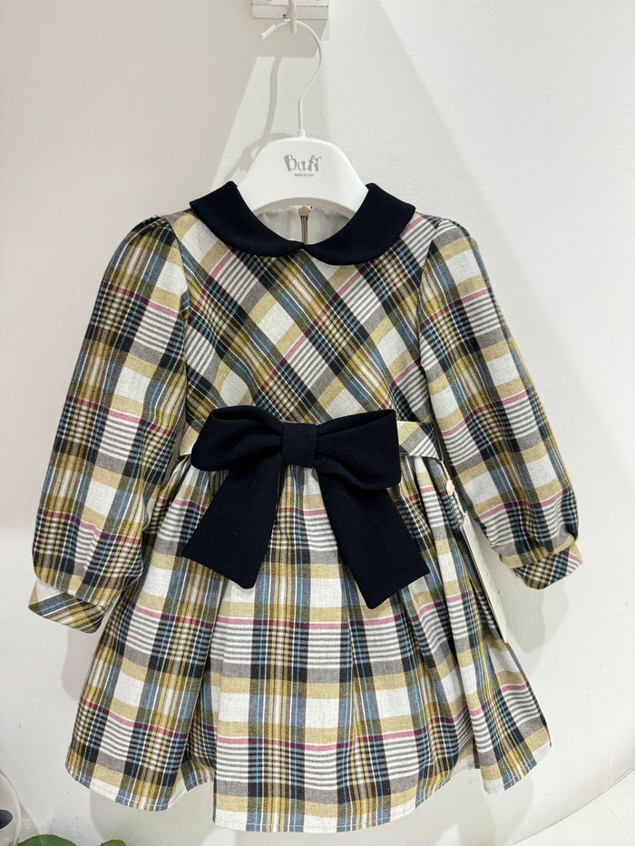Abito bimba a quadri con fiocco blu