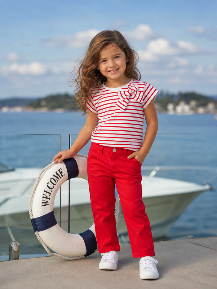 Completo bimba righe rosso con pantalone rosso