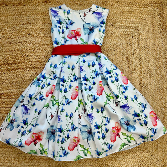 Abito bambina floreale con fascia rossa
