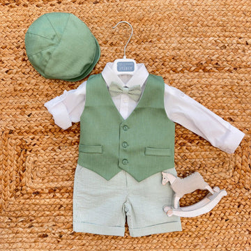 COMPLETO BATTESIMO BAMBINO VERDE A RIGHE – STILE FRESCO E RAFFINATO
