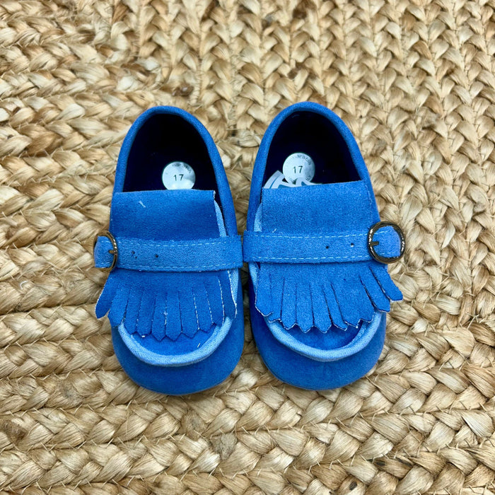 Mocassino battesimo bimbo azzurro con fibbia