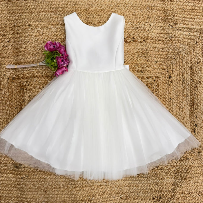 Abito bimba cerimonia con gonna in tulle bianco