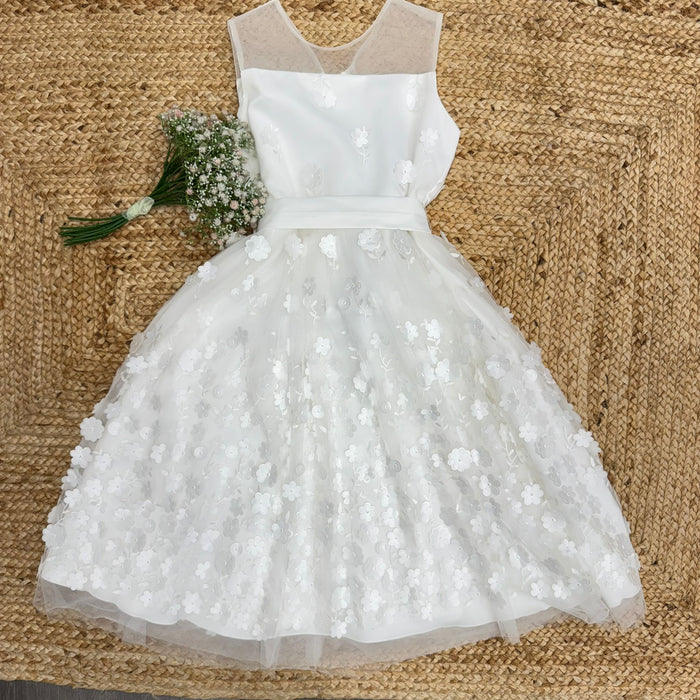 Abito prima comunione bimba con decorazioni floreali