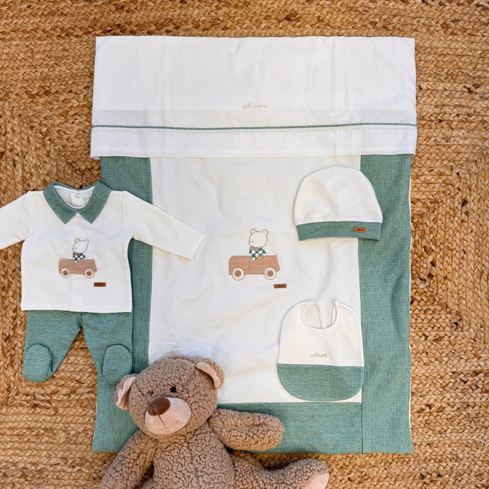 Coordinato neonato completo con tutina e coperta orsetto