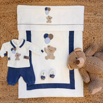 Coordinato neonato completo con tutina e coperta orsetto