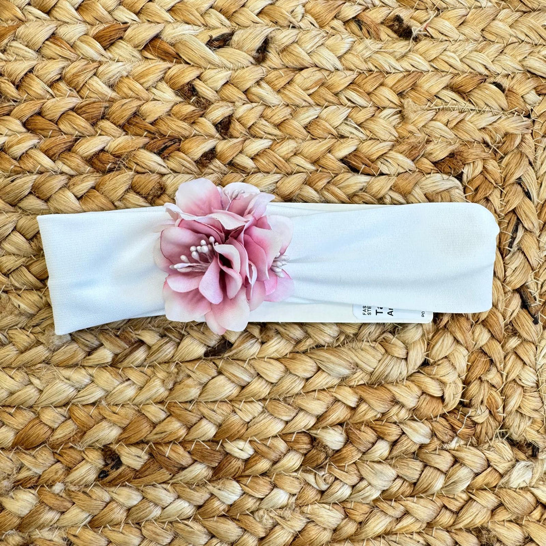 Fascia battesimale BUFI bianca con applicazione floreale rosa