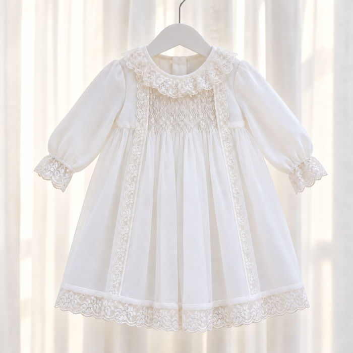 Abito battesimo bimba con smock e pizzo