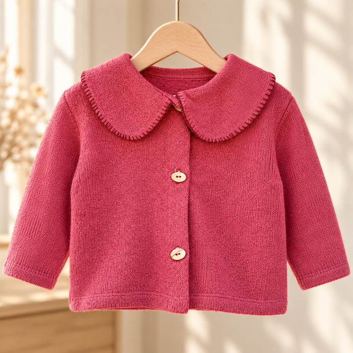 Cardigan bimba in cotone color mattone