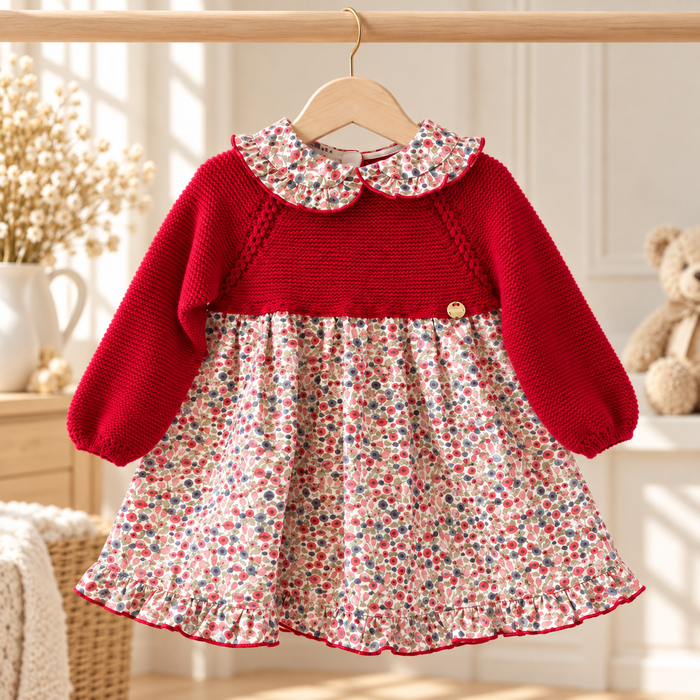 Abito bimba floreale con corpino in maglia e gonna in cotone