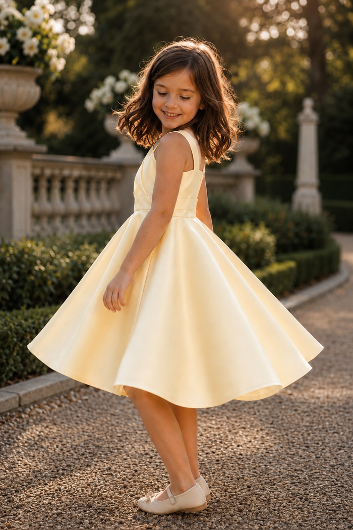 Vestito bambina monospalla giallo elegante