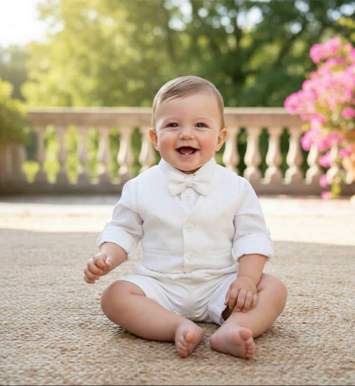 Completo battesimo neonato elegante bianco latte