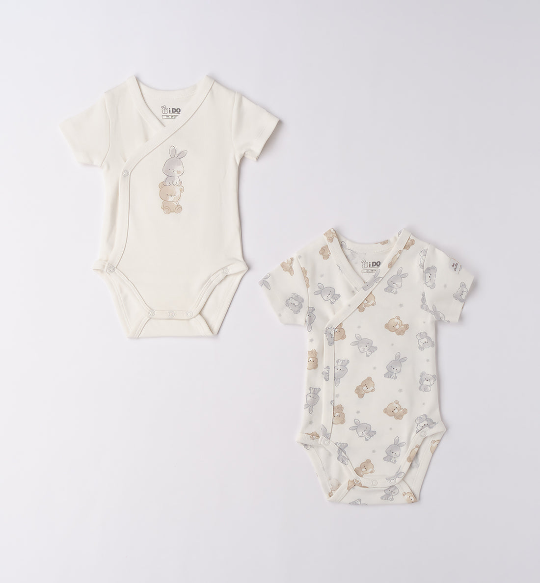 Set body unisex in caldo cotone per neonato, tinta unita ricamata e fantasia orsetti e coniglietti