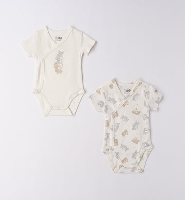 Set body unisex in caldo cotone per neonato, tinta unita ricamata e fantasia orsetti e coniglietti
