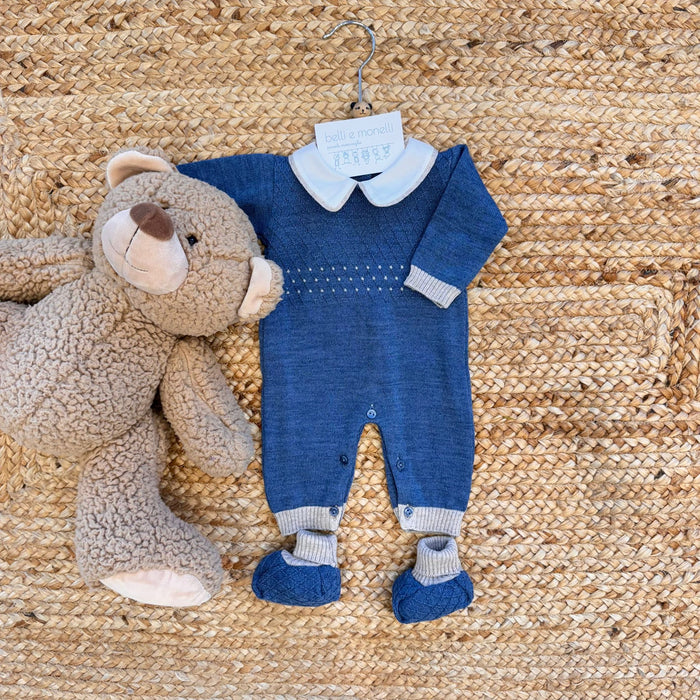 Tutina neonato misto lana blu con scarpette coordinate