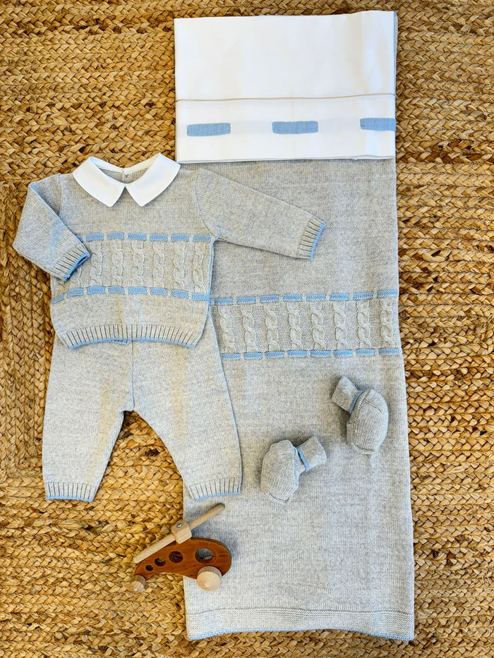 Coordinato misto lana con passanastro azzurro