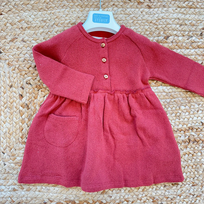 Abito bimba color mattone in caldo cotone con taschina frontale