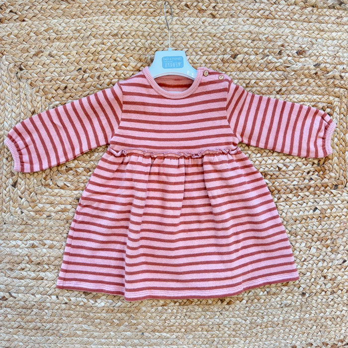 Abito bimba in 100% cotone felpato a righe rosa e mattone