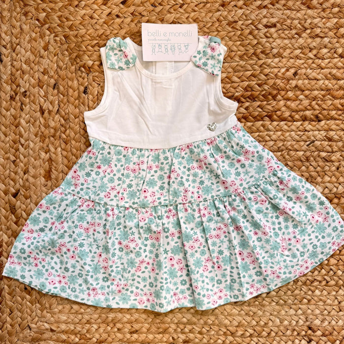 abito bimba cotone floreale verde acqua con gonna a balze