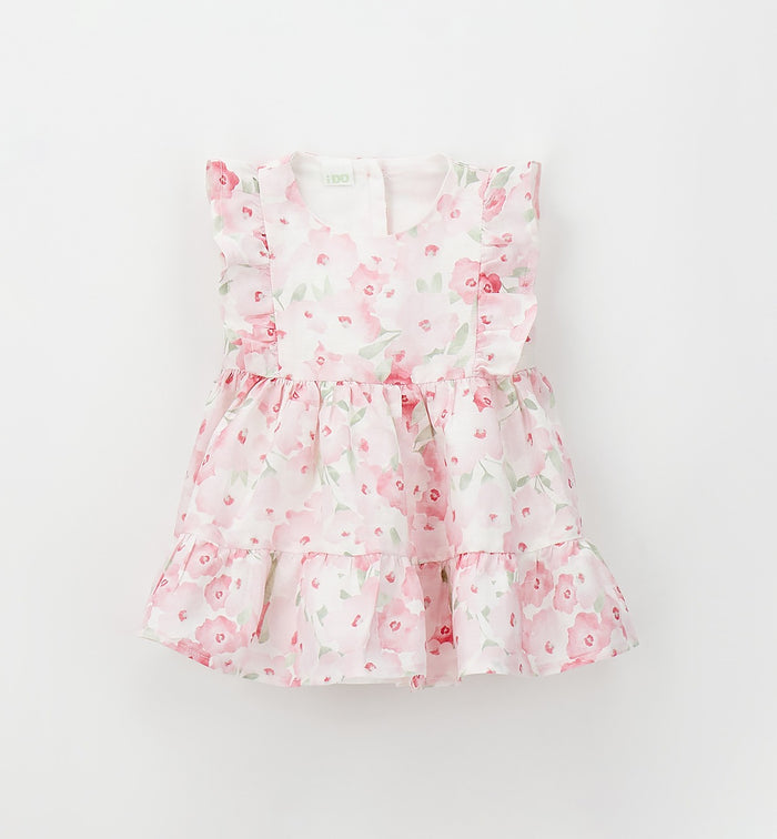 abito bimba floreale rosa elegante con ruches estivo