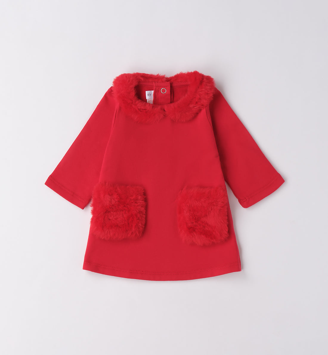 abito rosso caldo cotone con eco pelliccia per neonata fronte