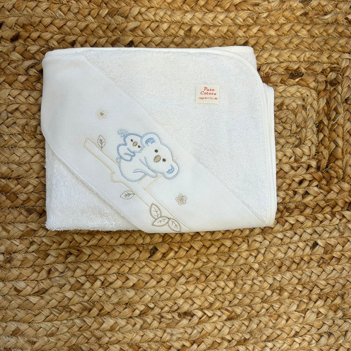 Accappatoio in spugna per neonato con ricamo koala azzurro