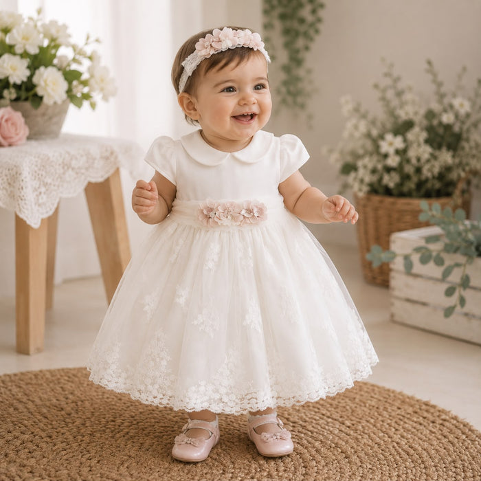 ABITO DA BATTESIMO BIMBA IN TULLE RICAMATO - MIMILU'