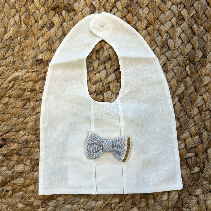 Bavaglino neonato in lino naturale con fiocchetto