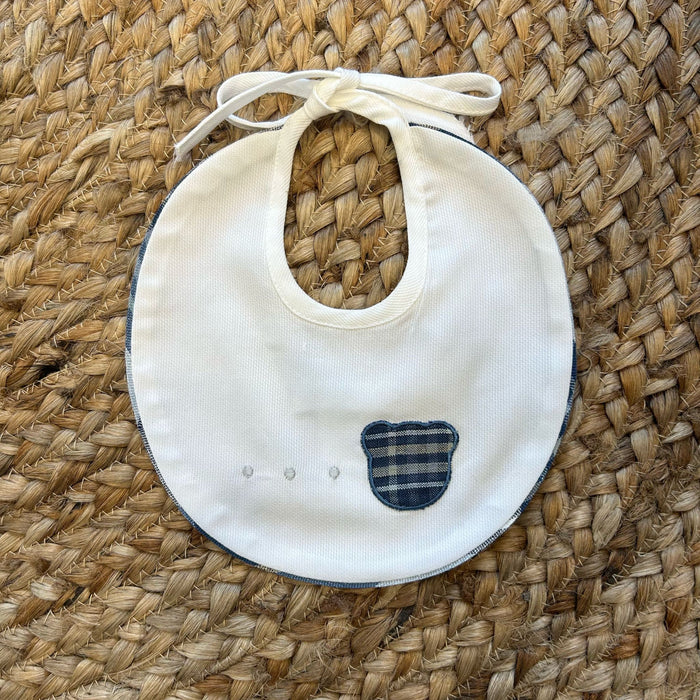 Bavaglino rotondo con orsetto scozzese blu