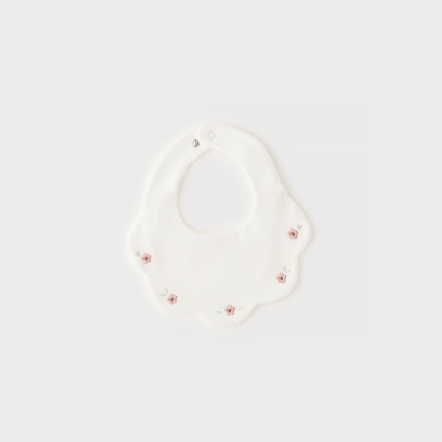 Bavetta neonata in cotone con fiorellini ricamati