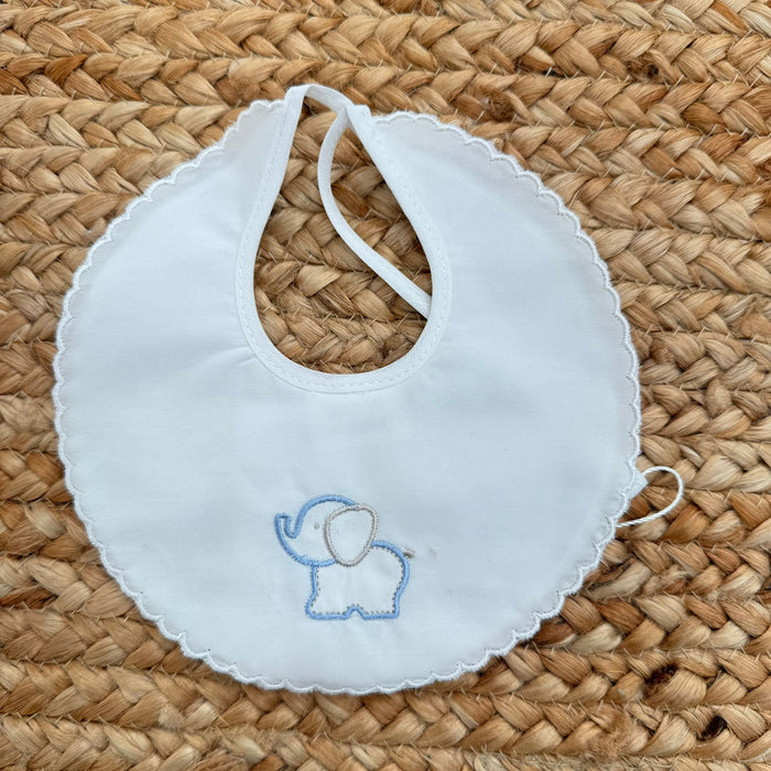 bavetta neonato cotone bianco con elefantino ricamato