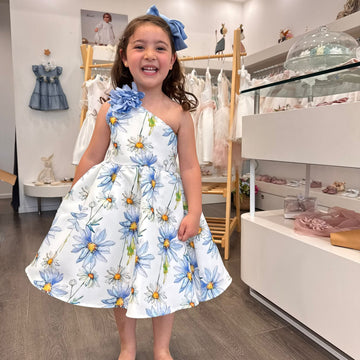VESTITO FLOREALE CON MAXI FIORE CELESTE