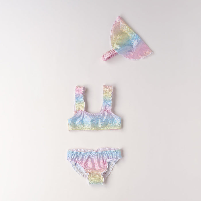 bikini bimba arcobaleno due pezzi con fascia e slip volant
