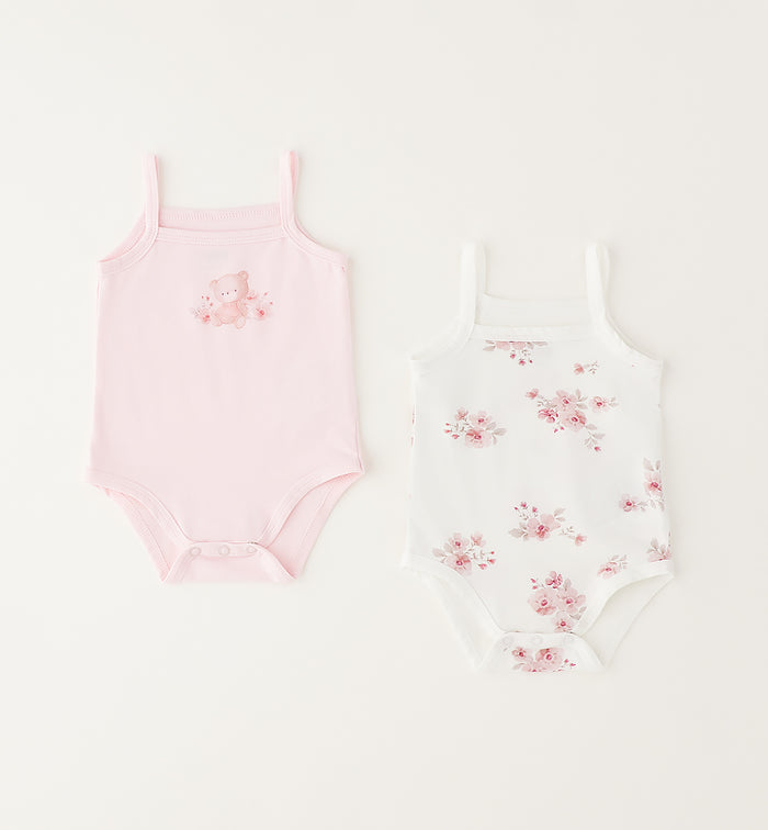 Set due body neonata 100% cotone rosa e fantasia floreale