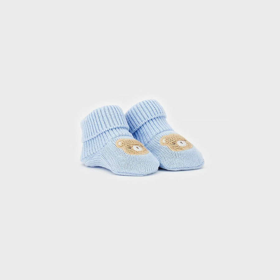 Calzine neonato in caldo cotone azzurre con orsetto