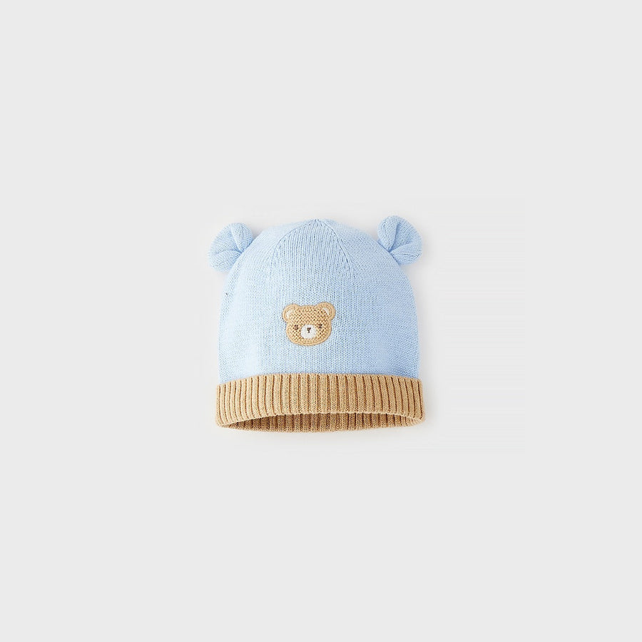 Cappellino neonato azzurro con orsetto e orecchie