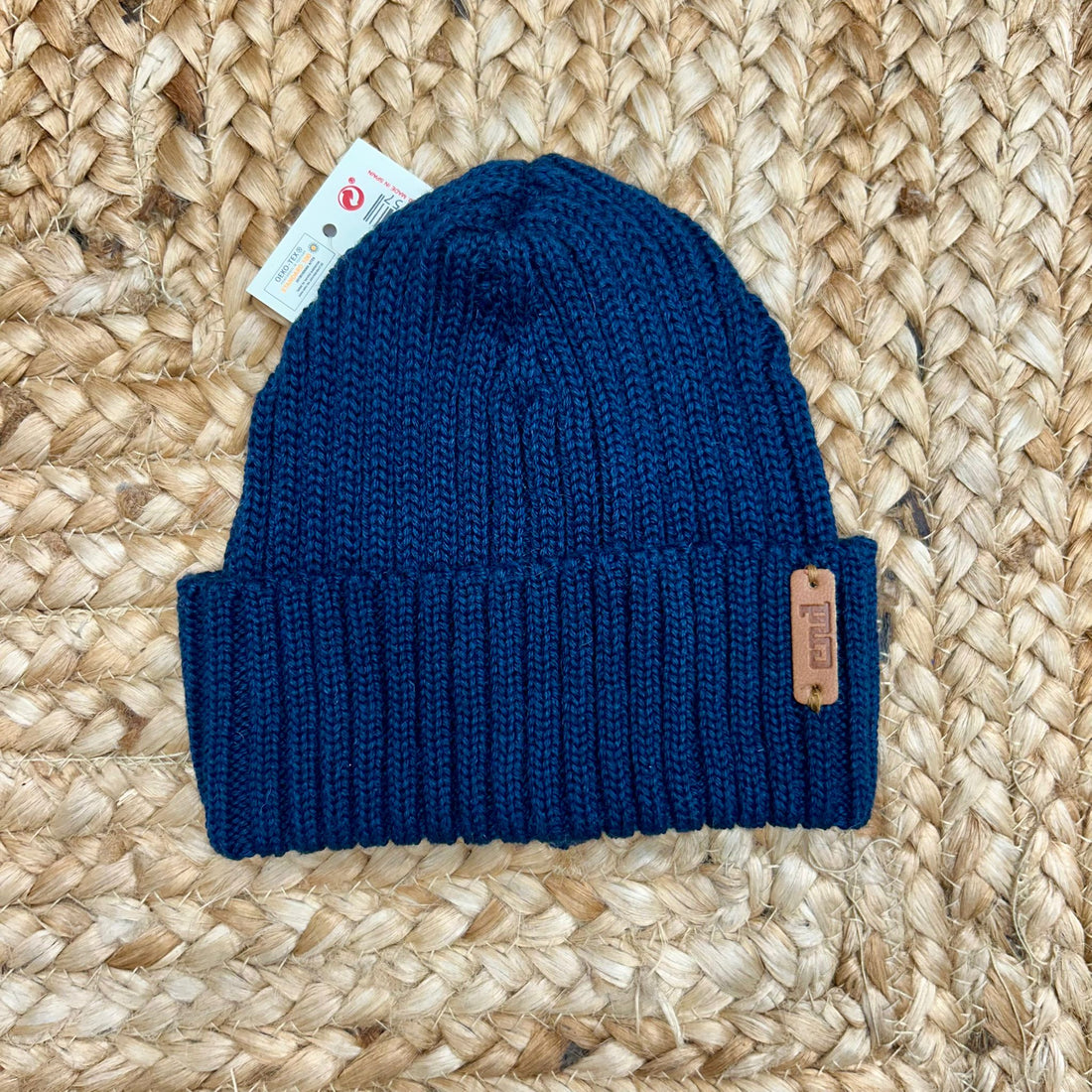 cappellino blu in maglia a costine con risvolto per bambino