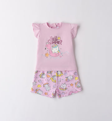 Completino estivo rosa per neonata con stampa Hello Summer
