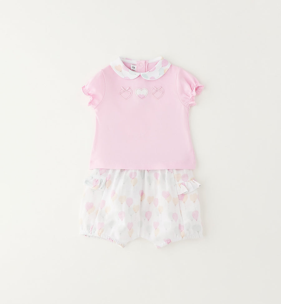 Completino estivo neonata in cotone con cuori ricamati